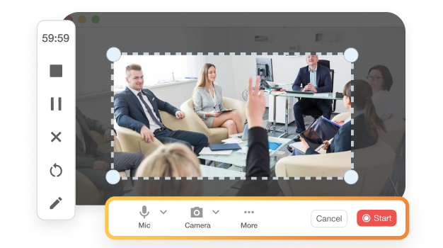 Visla company intro video creator lets you record your screen, camera, or both in one seamless workflow.